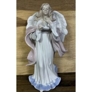 Lefton Angel Figurine Holding Candle Porcelain 11" Pastel Wings Vintage Decor